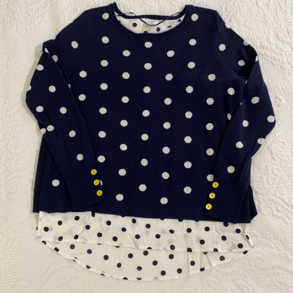 EUC Crown & Ivy layered navy Sweater polka dots M